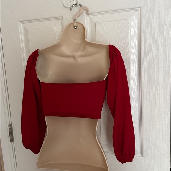 Burgundy Off The Shoulder Crop Top - Picture 6 of 6